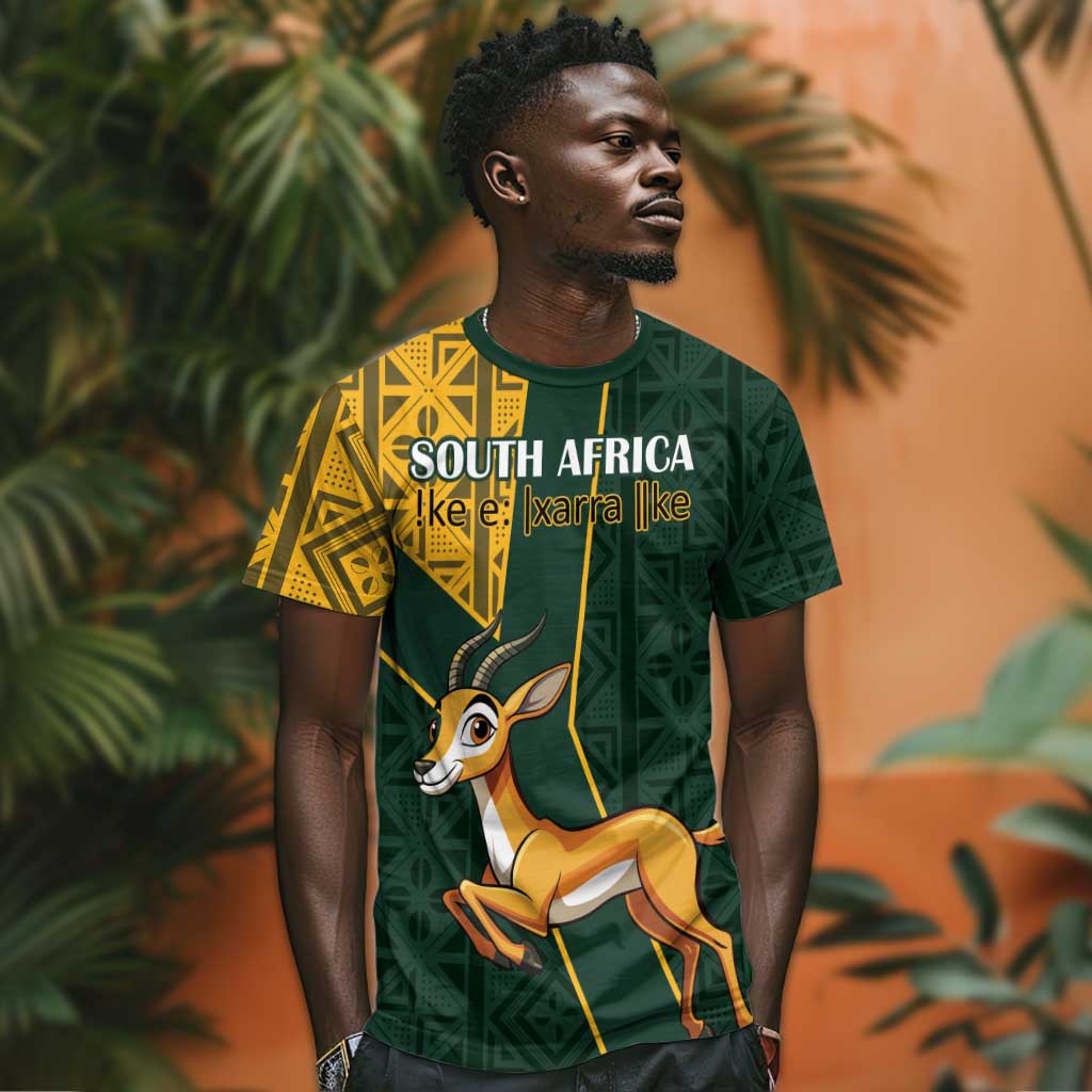 Custom South Africa Springbok Jumping T shirt With Kente Patterns