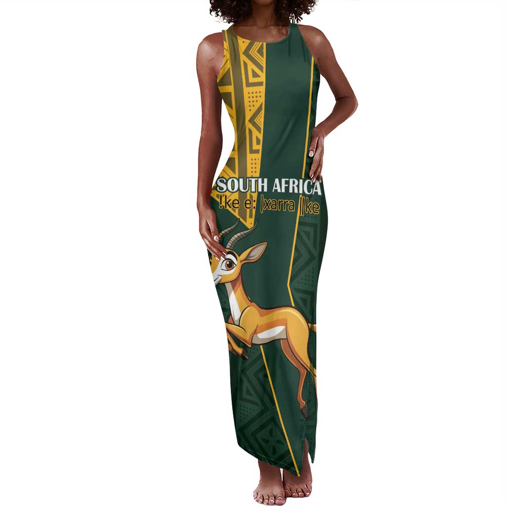 Custom South Africa Springbok Jumping Tank Maxi Dress With Kente Patterns