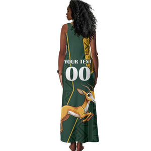 Custom South Africa Springbok Jumping Tank Maxi Dress With Kente Patterns