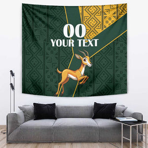 Custom South Africa Springbok Jumping Tapestry With Kente Patterns