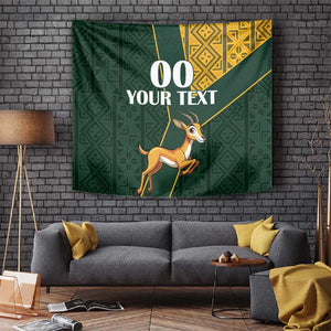 Custom South Africa Springbok Jumping Tapestry With Kente Patterns