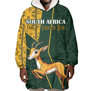 Custom South Africa Springbok Jumping Wearable Blanket Hoodie With Kente Patterns