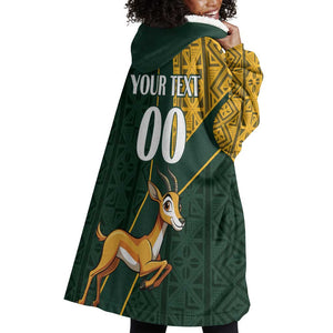 Custom South Africa Springbok Jumping Wearable Blanket Hoodie With Kente Patterns