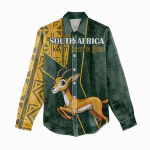 Custom South Africa Springbok Jumping Women Casual Shirt With Kente Patterns