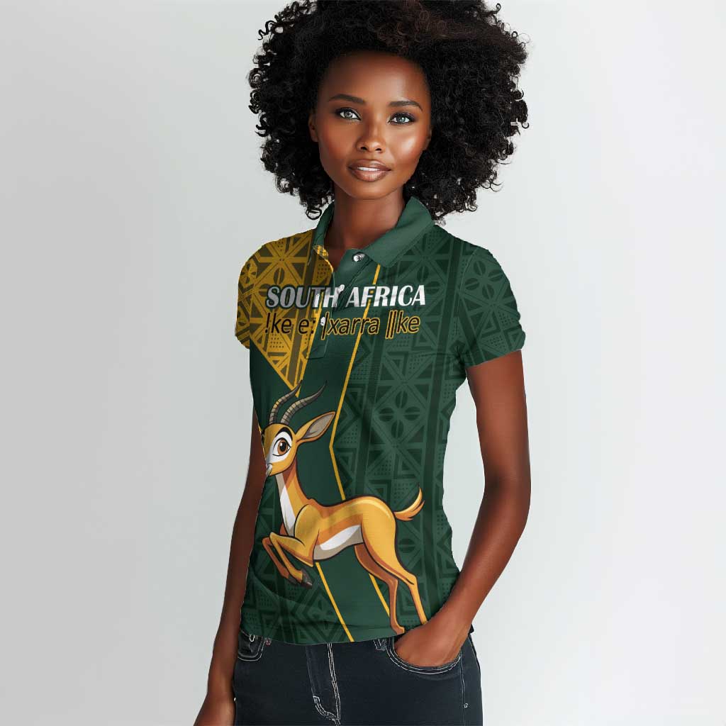 Custom South Africa Springbok Jumping Women Polo Shirt With Kente Patterns
