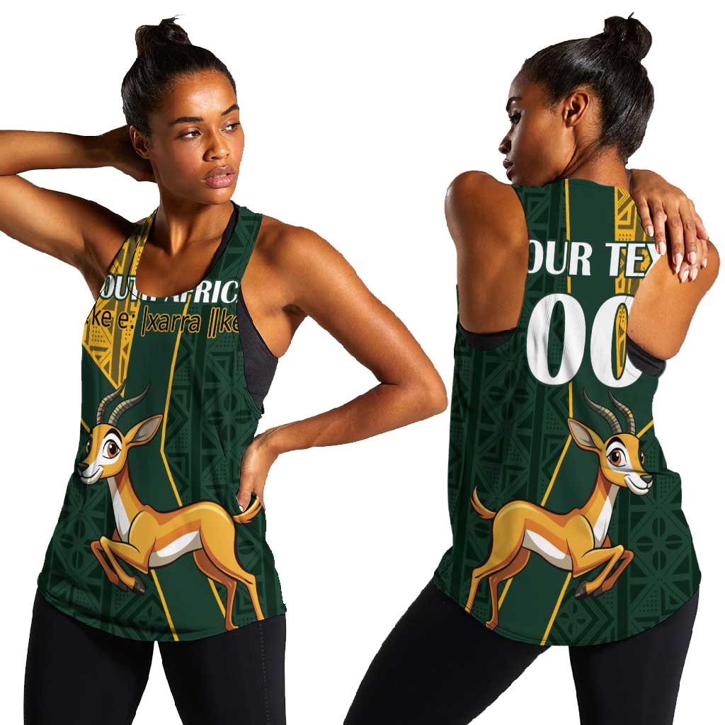 Custom South Africa Springbok Jumping Women Racerback Tank With Kente Patterns