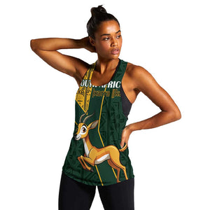 Custom South Africa Springbok Jumping Women Racerback Tank With Kente Patterns