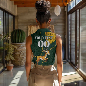 Custom South Africa Springbok Jumping Women Sleeveless Polo Shirt With Kente Patterns