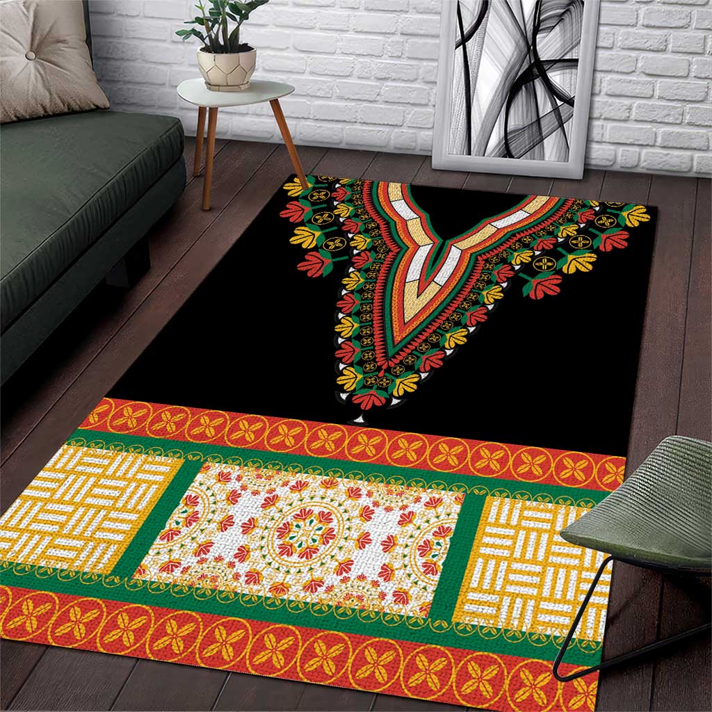 Africa Dashiki Area Rug Embroidery Neckline Floral Pattern