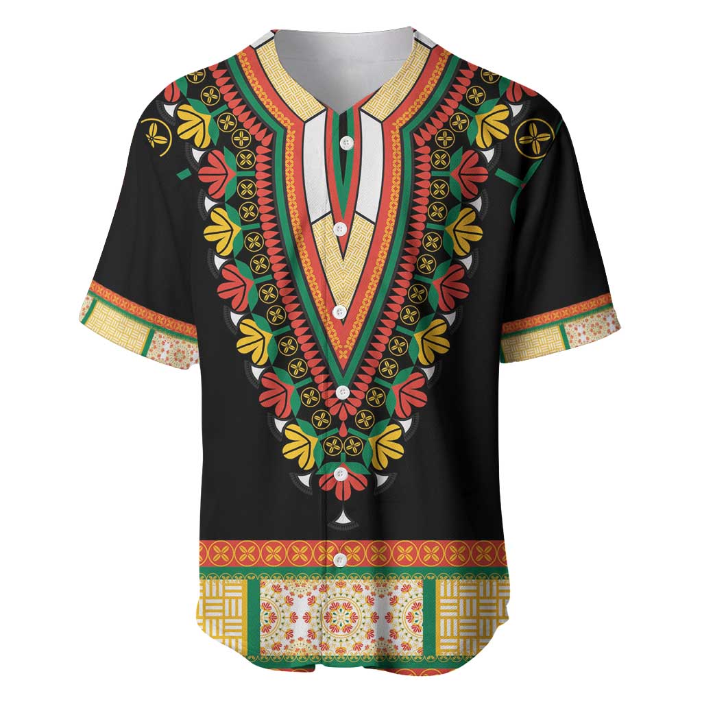 Africa Dashiki Baseball Jersey Embroidery Neckline Floral Pattern