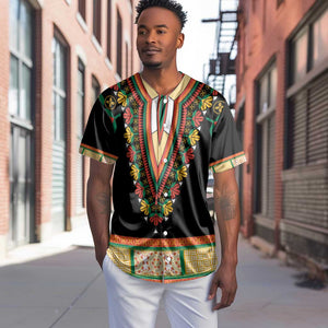 Africa Dashiki Baseball Jersey Embroidery Neckline Floral Pattern