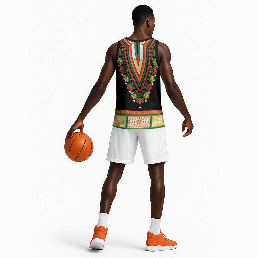 Africa Dashiki Basketball Jersey Embroidery Neckline Floral Pattern LT18