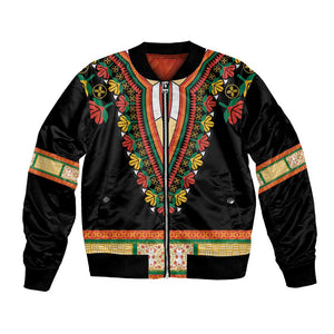 Africa Dashiki Bomber Jacket Embroidery Neckline Floral Pattern