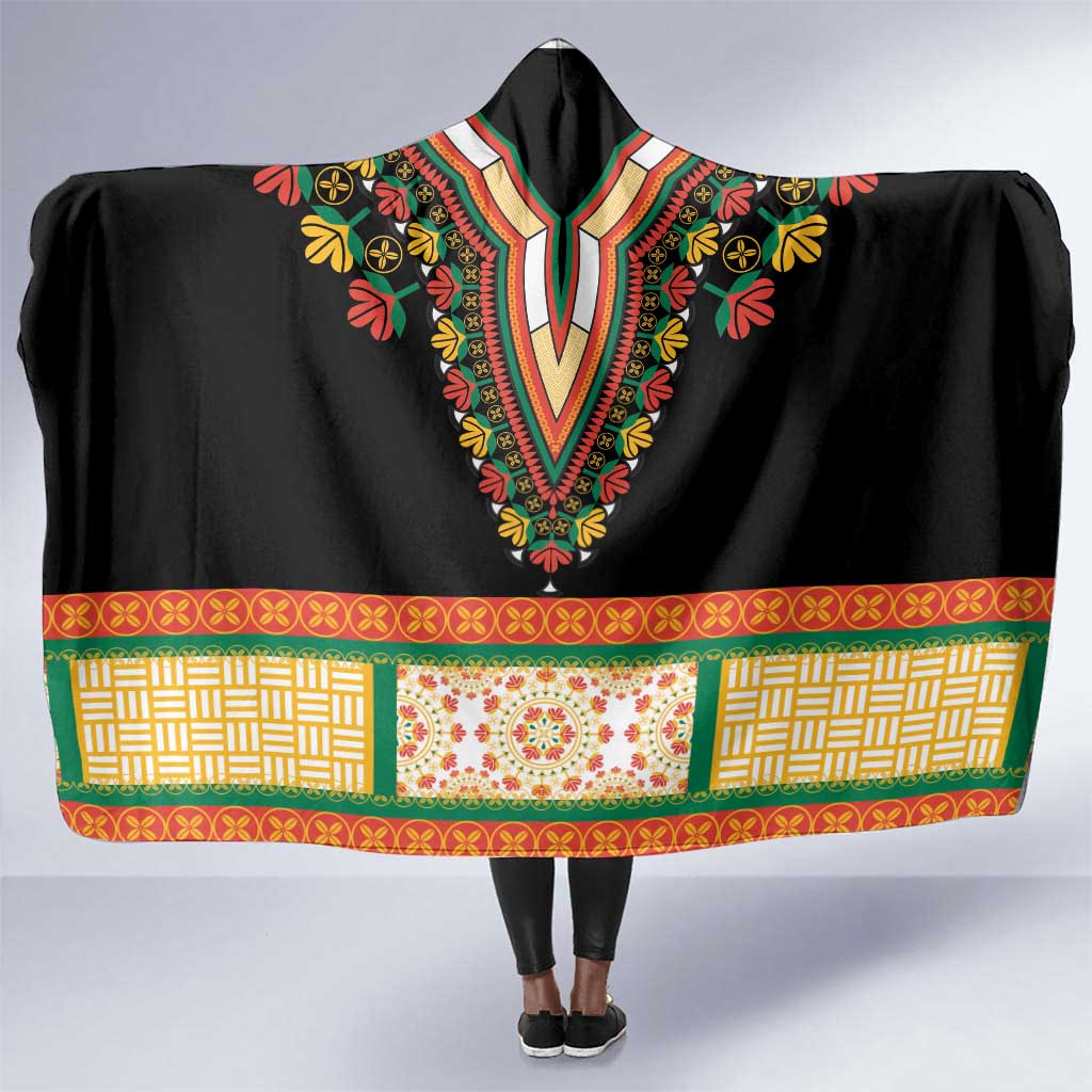 Africa Dashiki Hooded Blanket Embroidery Neckline Floral Pattern