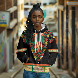 Africa Dashiki Hoodie Embroidery Neckline Floral Pattern