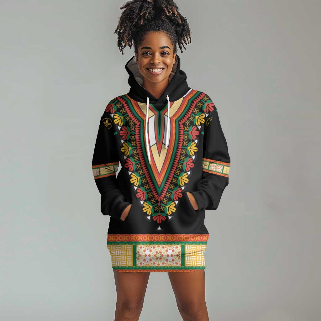 Africa Dashiki Hoodie Dress Embroidery Neckline Floral Pattern