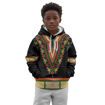 Africa Dashiki Kid Hoodie Embroidery Neckline Floral Pattern