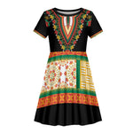 Africa Dashiki Kid Short Sleeve Dress Embroidery Neckline Floral Pattern