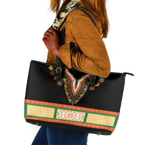 Africa Dashiki Leather Tote Bag Embroidery Neckline Floral Pattern