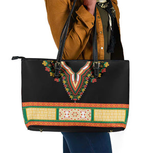 Africa Dashiki Leather Tote Bag Embroidery Neckline Floral Pattern