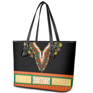 Africa Dashiki Leather Tote Bag Embroidery Neckline Floral Pattern