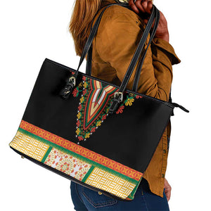 Africa Dashiki Leather Tote Bag Embroidery Neckline Floral Pattern