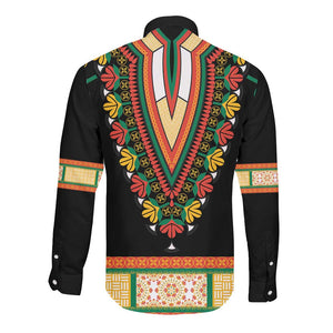 Africa Dashiki Long Sleeve Button Shirt Embroidery Neckline Floral Pattern