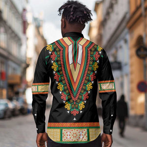 Africa Dashiki Long Sleeve Button Shirt Embroidery Neckline Floral Pattern