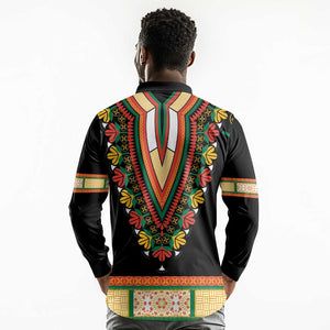 Africa Dashiki Long Sleeve Polo Shirt Embroidery Neckline Floral Pattern