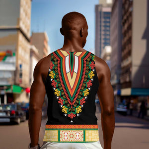 Africa Dashiki Men Tank Top Embroidery Neckline Floral Pattern