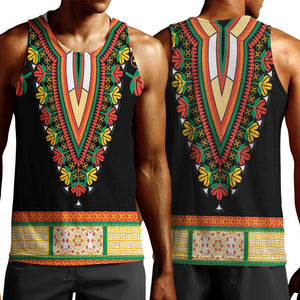 Africa Dashiki Men Tank Top Embroidery Neckline Floral Pattern