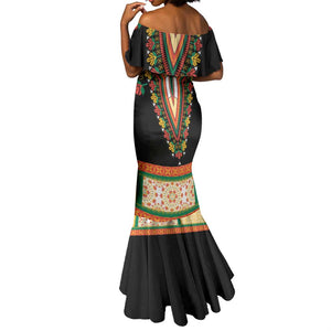 Africa Dashiki Mermaid Dress Embroidery Neckline Floral Pattern