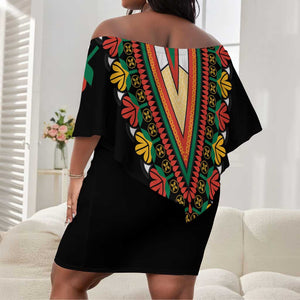 Africa Dashiki Off Shoulder Short Dress Embroidery Neckline Floral Pattern LT18