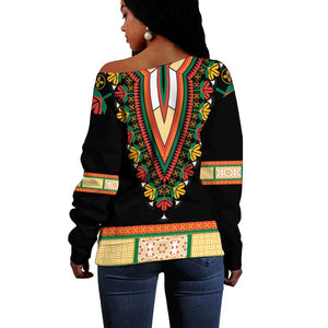 Africa Dashiki Off Shoulder Sweater Embroidery Neckline Floral Pattern