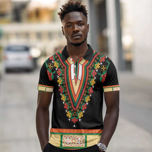 Africa Dashiki Polo Shirt Embroidery Neckline Floral Pattern