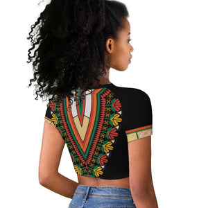 Africa Dashiki Raglan Cropped T shirt Embroidery Neckline Floral Pattern