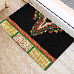 Africa Dashiki Rubber Doormat Embroidery Neckline Floral Pattern