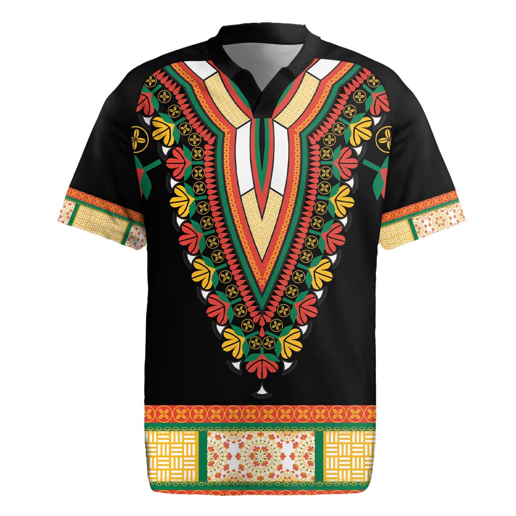 Africa Dashiki Rugby Jersey Embroidery Neckline Floral Pattern