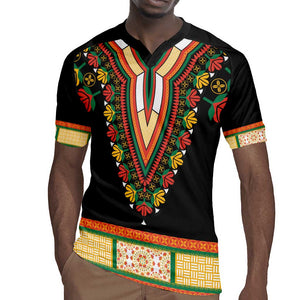 Africa Dashiki Rugby Jersey Embroidery Neckline Floral Pattern