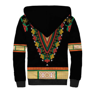 Africa Dashiki Sherpa Hoodie Embroidery Neckline Floral Pattern