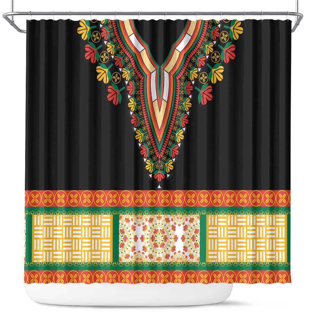 Africa Dashiki Shower Curtain Embroidery Neckline Floral Pattern