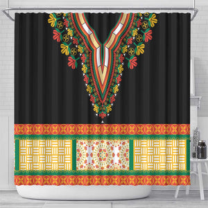 Africa Dashiki Shower Curtain Embroidery Neckline Floral Pattern