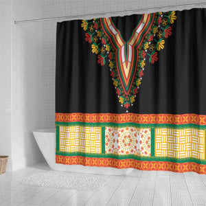 Africa Dashiki Shower Curtain Embroidery Neckline Floral Pattern