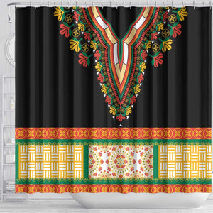 Africa Dashiki Shower Curtain Embroidery Neckline Floral Pattern