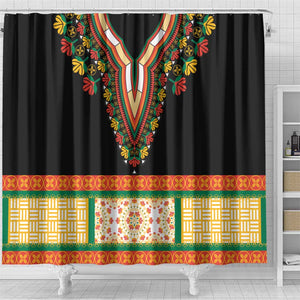 Africa Dashiki Shower Curtain Embroidery Neckline Floral Pattern