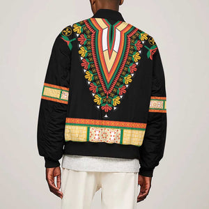 Africa Dashiki Sleeve Zip Bomber Jacket Embroidery Neckline Floral Pattern