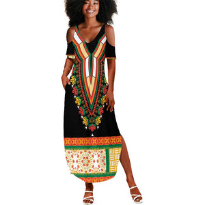 Africa Dashiki Summer Maxi Dress Embroidery Neckline Floral Pattern