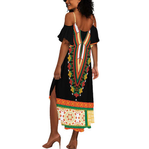 Africa Dashiki Summer Maxi Dress Embroidery Neckline Floral Pattern