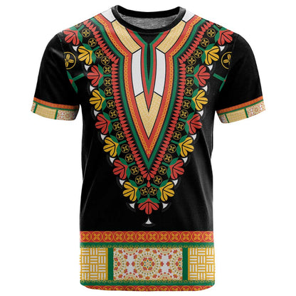 Africa Dashiki T shirt Embroidery Neckline Floral Pattern