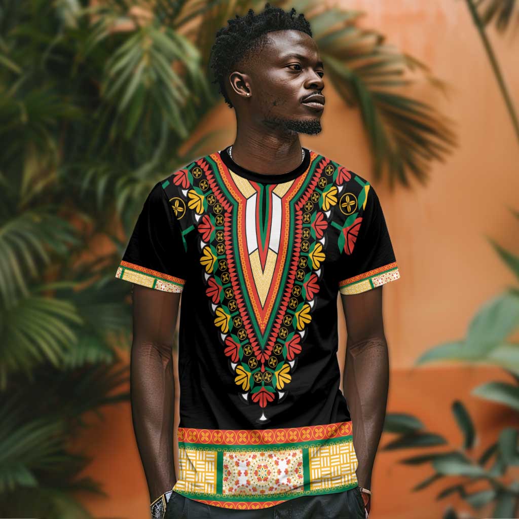 Africa Dashiki T shirt Embroidery Neckline Floral Pattern